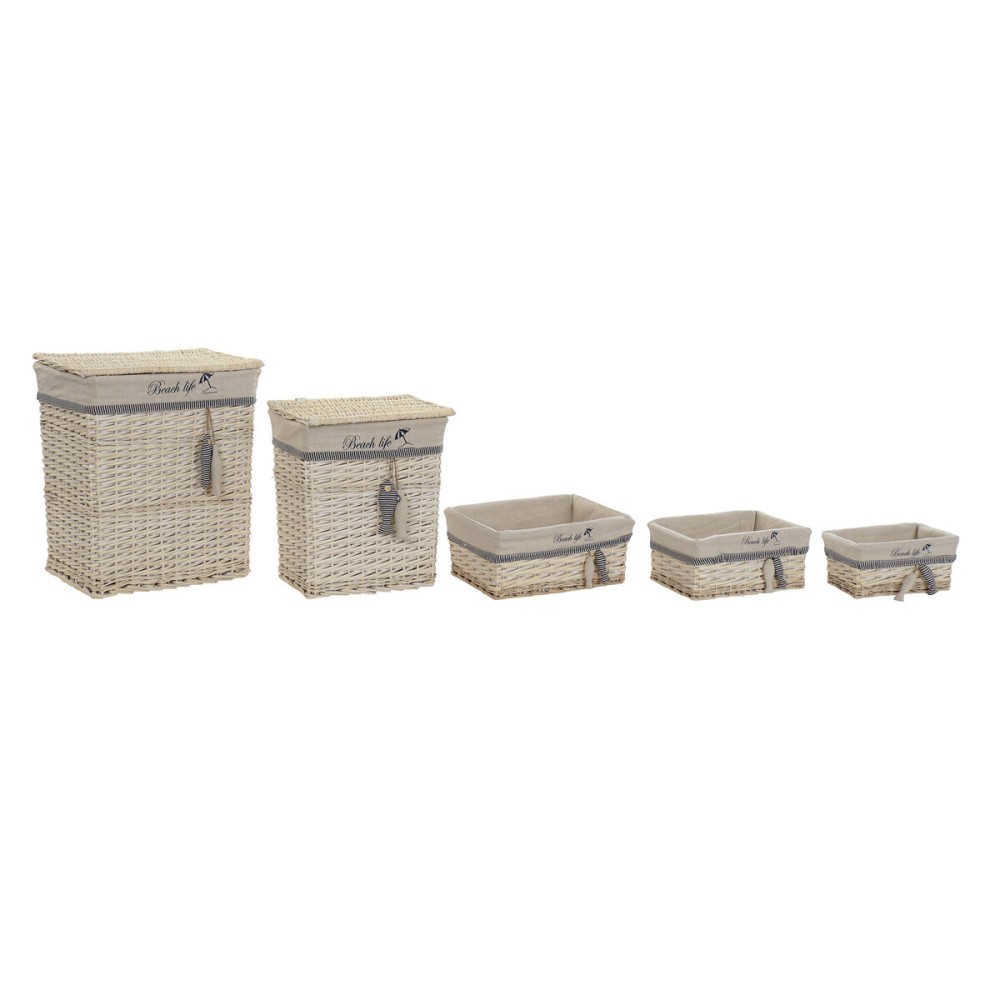 Set de basket DKD Home Decor Bleu Beige Spirales méditerranéen 47 x 35 x 56 cm 5 Pièces