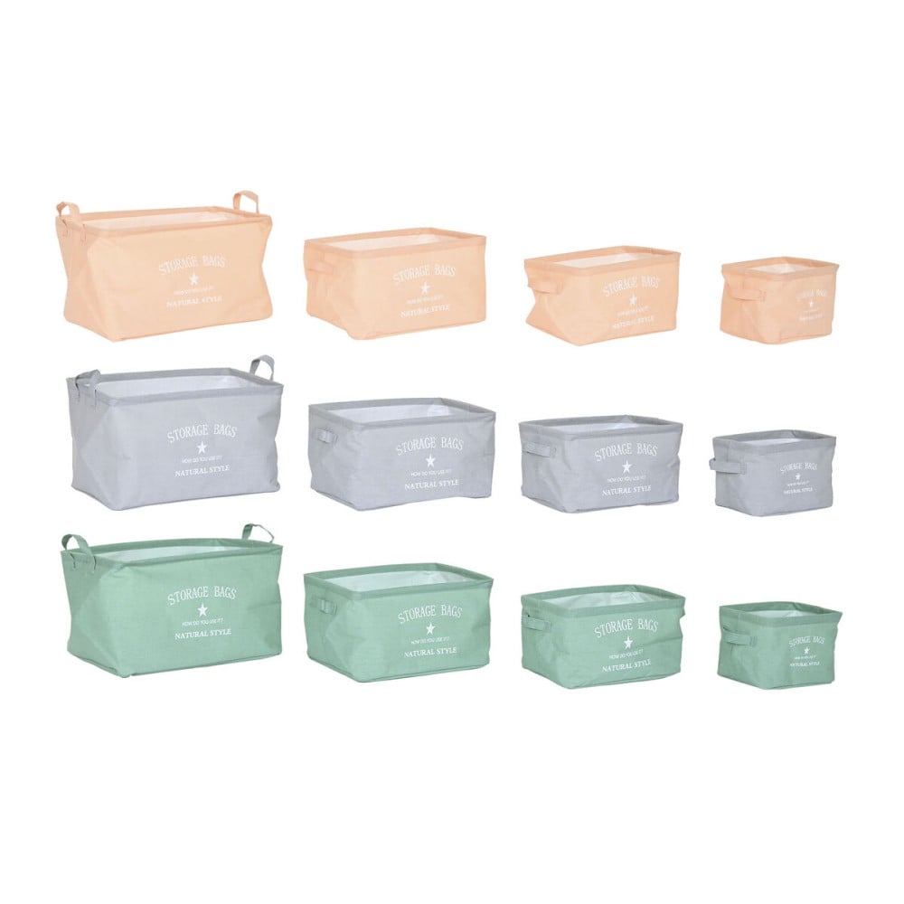 Korb-Set DKD Home Decor grün Grau Orange Leinwand Moderne 39 x 27 x 24 cm (3 Stück)