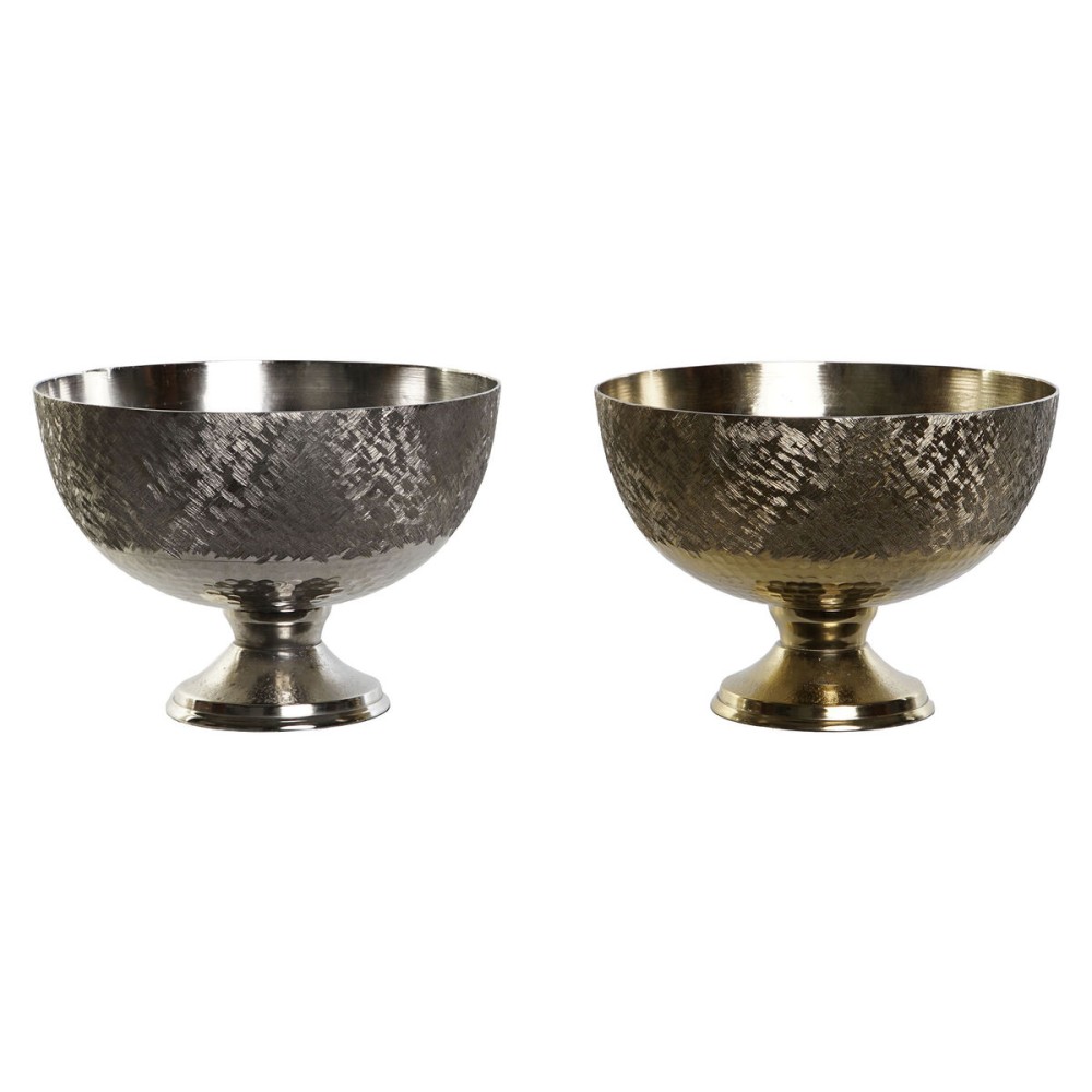 Centerpiece DKD Home Decor Golden Silver Aluminium 25 x 25 x 18 cm (2 Units)