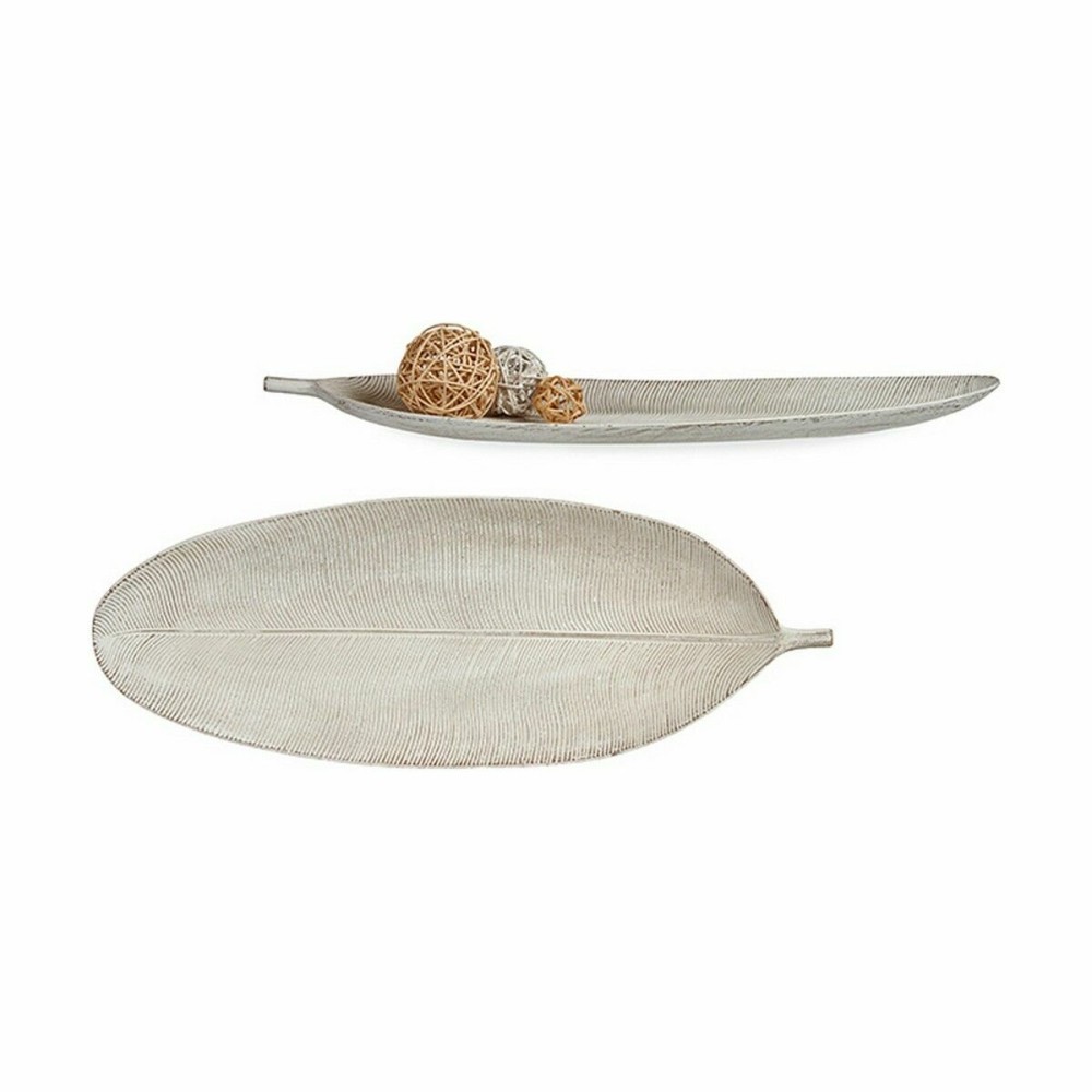 Centre de Table Gift Decor LH520814 Blanc Bois MDF 59,5 x 3 x 21,6 cm Décoration Feuille d'une plante (6 Unités)
