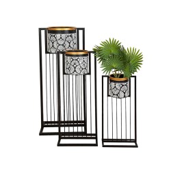 Set de pots de fleurs Romimex Blanc Noir Métal Avec support (3 Pièces)