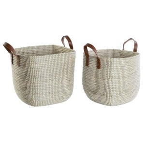 Set de basket DKD Home Decor Naturel Marron Clair Polyuréthane Herbier marin 38 x 38 x 35 cm 2 Pièces