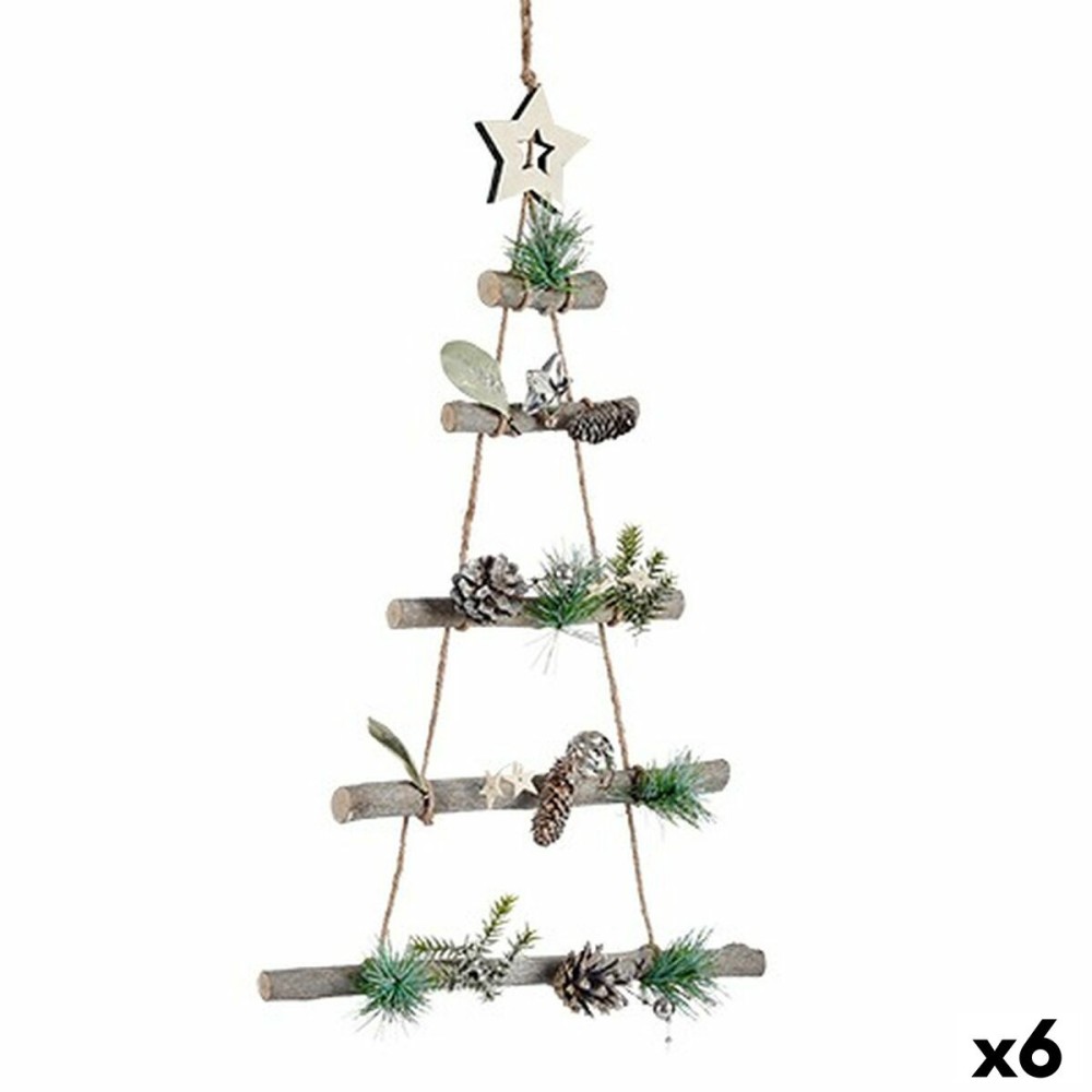 Décorations de Noël Krist+ 95851 Marron Argenté Bois Plastique Sapin de Noël 34 x 5 x 65 cm (6 Unités)