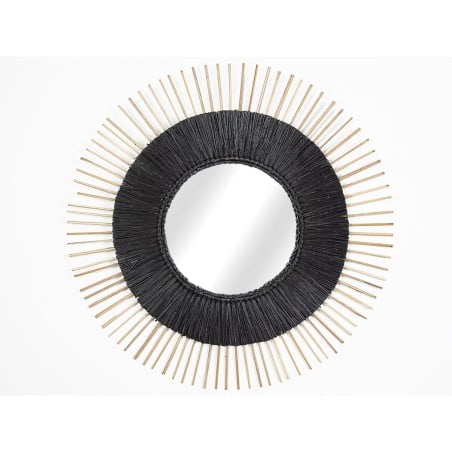 Wall mirror Romimex Black Natural Vegetable fibre 70 x 70 x 3 cm Circular