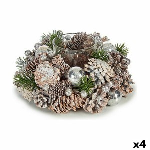 Weihnachtliche Kerzenhalter Weiß Durchsichtig Silberfarben Glas Kunststoff 19 x 9 x 19 cm (4 Stück)
