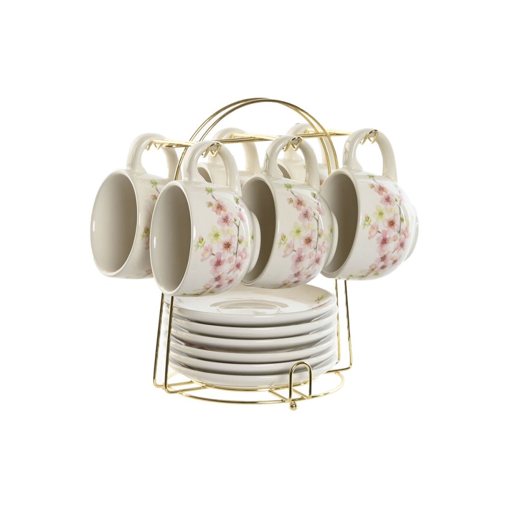 Satz von Kaffeetassen Home ESPRIT Gelb Weiß Rosa Lila Metall Dolomite 180 ml