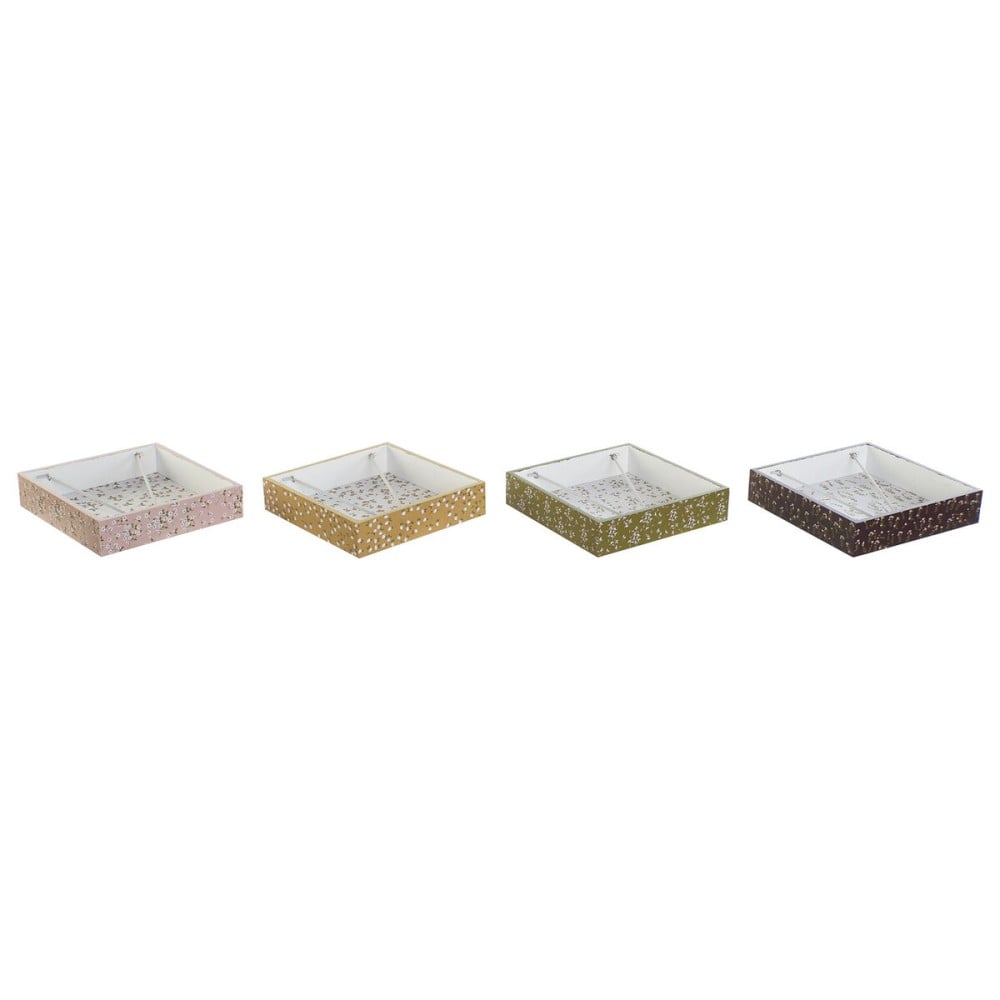 Serviettenring DKD Home Decor grün Senf Dunkelbraun Metall Aluminium Holz MDF 18 x 18 x 4 cm (4 Stück)