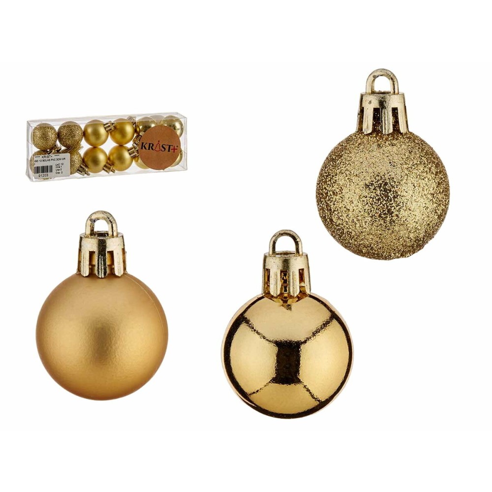 Lot de boules de Noël Doré PVC Ø 3 cm (12 Unités)