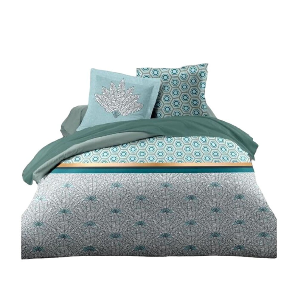 Parure de couette HOME LINGE PASSION Blanc Vert Vert émeraude Lit double 240 x 260 cm