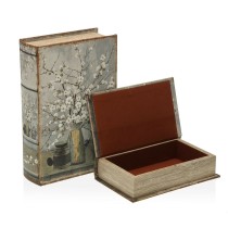 Decorative box Versa Book Flowers Canvas MDF Wood 7 x 27 x 18 cm