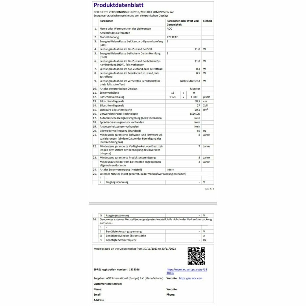 Gaming Monitor AOC 27B3CA2 27" Full HD