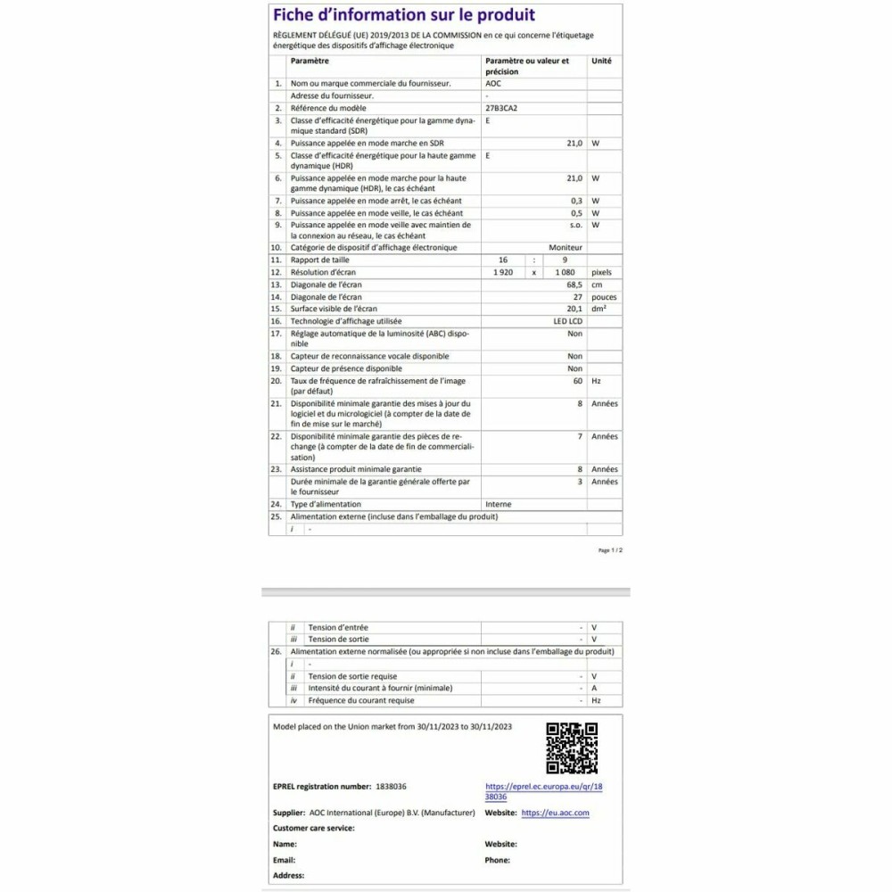 Gaming Monitor AOC 27B3CA2 27" Full HD