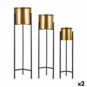 Satz Blumentöpfe Schwarz Gold Metall (2 Stück)