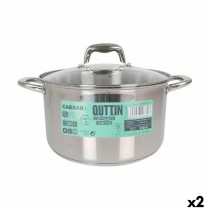 Topf mit Glasabdeckung Quttin Caesar Stahl ø 26 x 15,5 cm (2 Stück)
