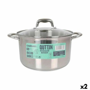 Topf mit Glasabdeckung Quttin Caesar Stahl ø 26 x 15,5 cm (2 Stück)