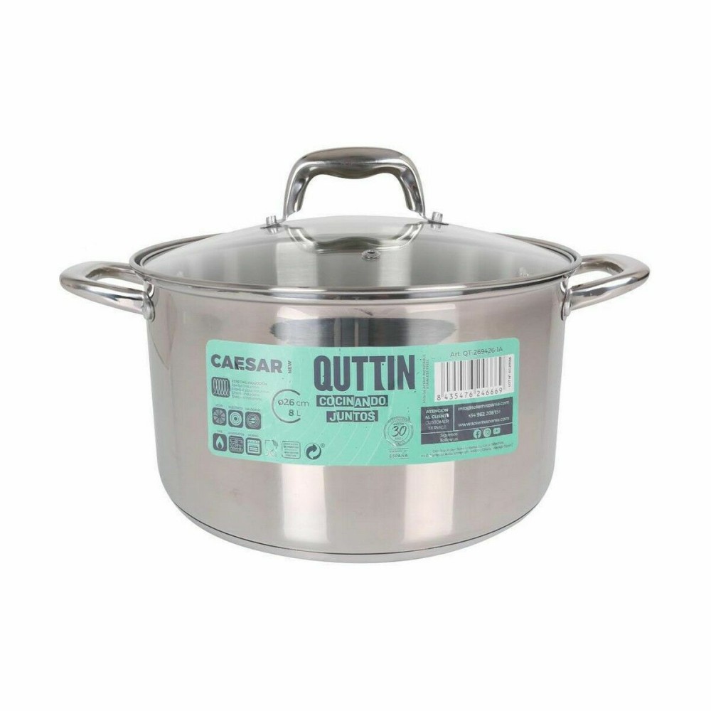 Topf mit Glasabdeckung Quttin Caesar Stahl ø 26 x 15,5 cm (2 Stück)