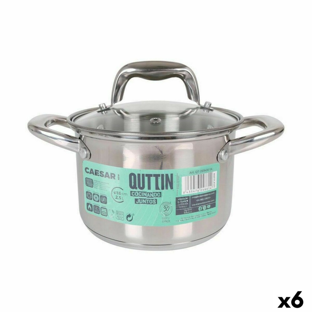 Casserole avec couvercle en verre Quttin Caesar Acier ø 16 x 11,5 cm (6 Unités)