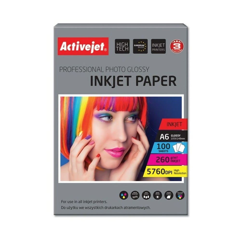 Papier Photo Glacé Activejet AP6-260GR100 A6 100 Volets