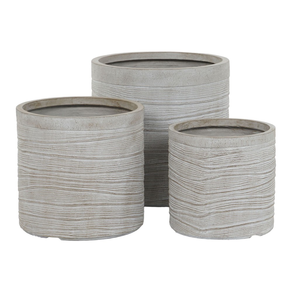 Set of Planters Home ESPRIT Beige Fibreglass Magnesium 44,5 x 44,5 x 44 cm (3 Units)