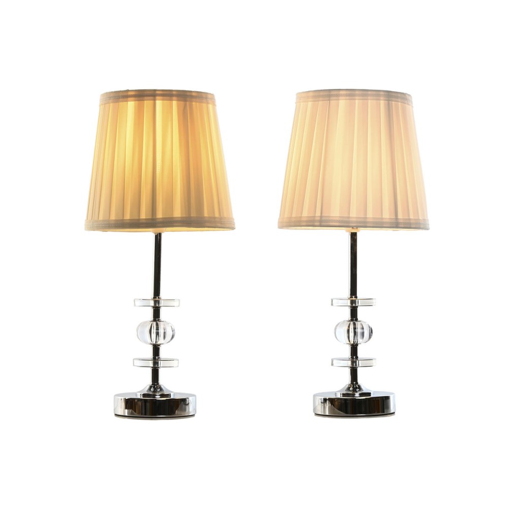 Tischlampe Home ESPRIT Weiß Beige Metallic Metall 25 W 220 V 20 x 20 x 43 cm (2 Stück)