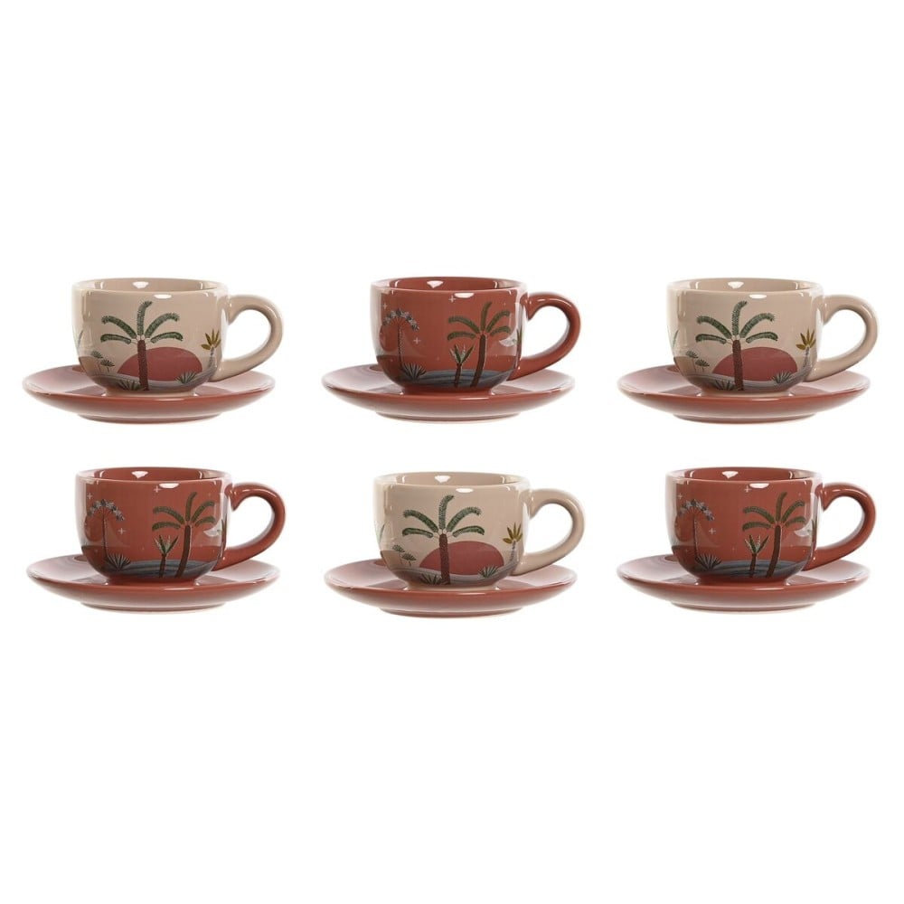 Satz von Kaffeetassen Home ESPRIT Gelb Beige Terrakotta Lila Metall Dolomite 180 ml