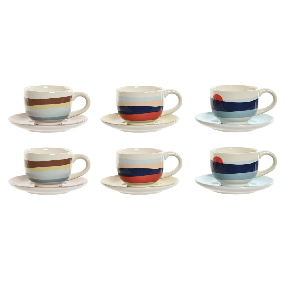 Ensemble de tasses à café Home ESPRIT Jaune Bleu Vert Lila Métal Dolomite 180 ml