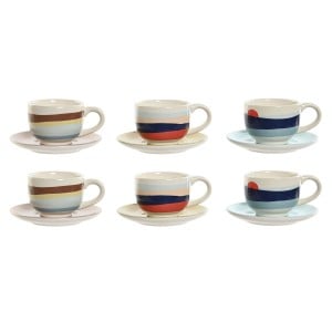 Satz von Kaffeetassen Home ESPRIT Gelb Blau grün Lila Metall Dolomite 180 ml