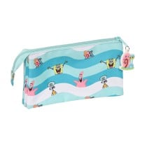 Trousse Fourre-Tout Triple Spongebob Stay positive Bleu Blanc (22 x 12 x 3 cm)