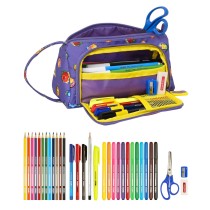 Trousse Scolaire avec Accessoires SuperThings Guardians of Kazoom Jaune Violet (32 Pièces)