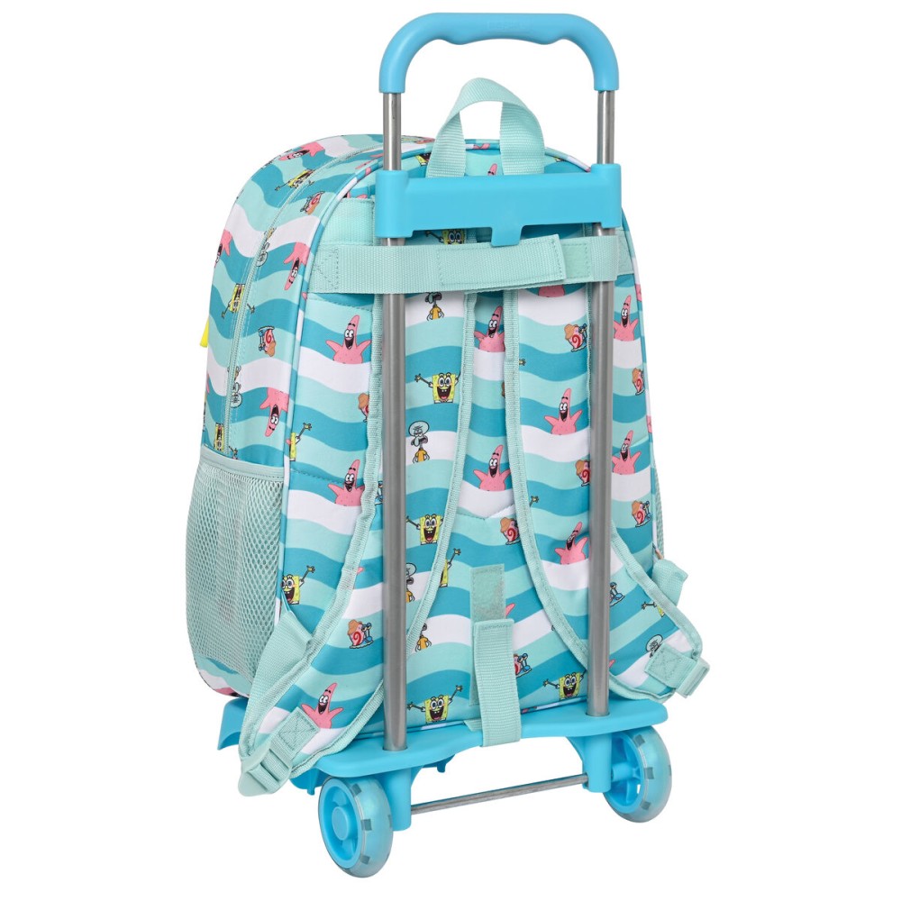 School Rucksack with Wheels Spongebob Stay positive Blue White (33 x 42 x 14 cm)