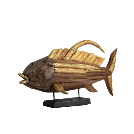 Figurine Décorative Romimex Doré Bois Poisson 80 x 50 x 20 cm