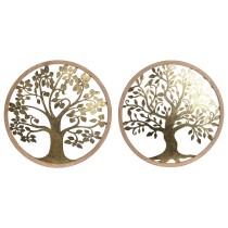 Décoration murale Home ESPRIT Doré Naturel Arbre Cottage 60 x 1,5 x 60 cm (2 Unités)