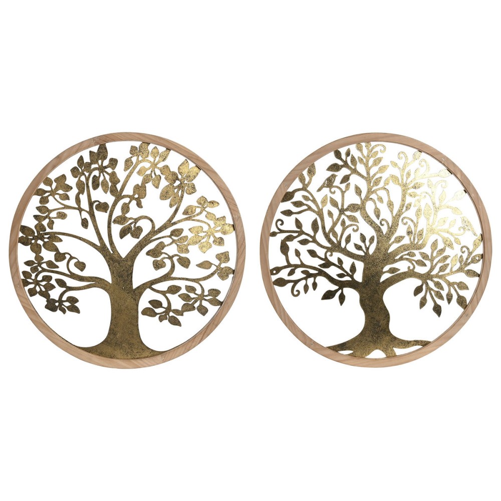 Décoration murale Home ESPRIT Doré Naturel Arbre Cottage 60 x 1,5 x 60 cm (2 Unités)