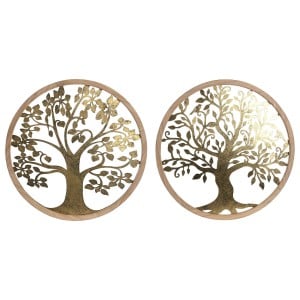 Décoration murale Home ESPRIT Doré Naturel Arbre Cottage 60 x 1,5 x 60 cm (2 Unités)