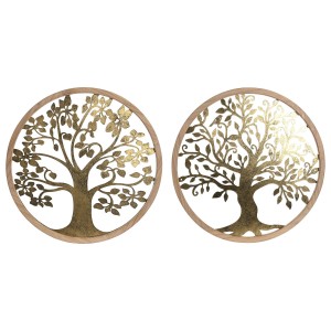 Wanddekoration Home ESPRIT Gold natürlich Baum Cottage 60 x 1,5 x 60 cm (2 Stück)
