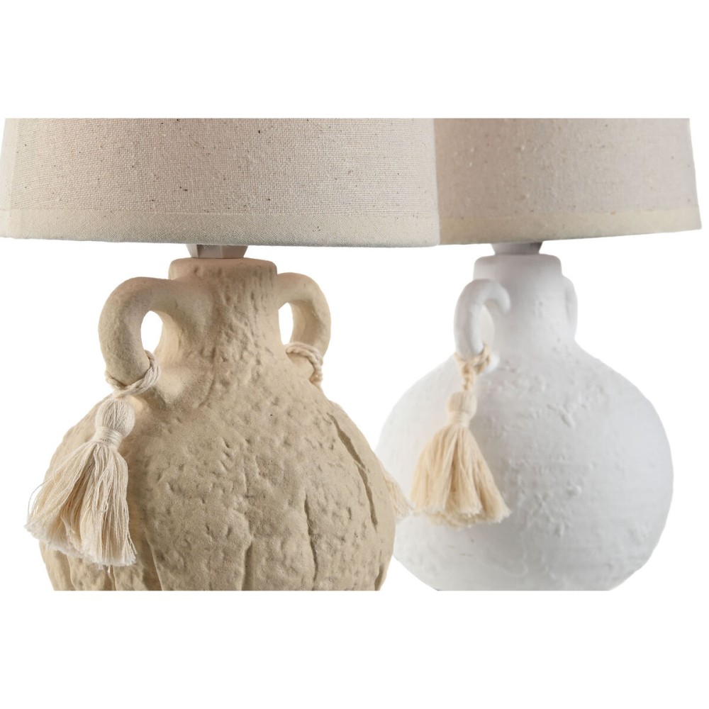 Tischlampe Home ESPRIT Weiß Beige aus Keramik 220 V 15 x 15 x 28 cm (2 Stück)