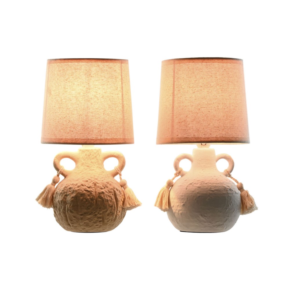 Tischlampe Home ESPRIT Weiß Beige aus Keramik 220 V 15 x 15 x 28 cm (2 Stück)