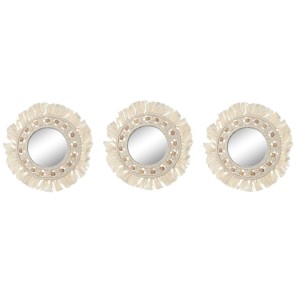 Wall mirror Home ESPRIT White Boho 20 x 1 x 20 cm (3 Pieces)