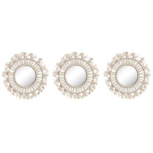 Ensemble de miroirs Home ESPRIT Blanc Boho 20 x 1 x 20 cm (3 Pièces)