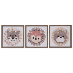 Leinwand Home ESPRIT Weiß natürlich Für Kinder tiere 30 x 2,6 x 30 cm (3 Stück)