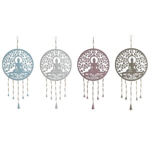 Hanging decoration Home ESPRIT Blue White Grey Pink Iron Tree Buddha Oriental 33 x 1 x 77 cm (4 Units)