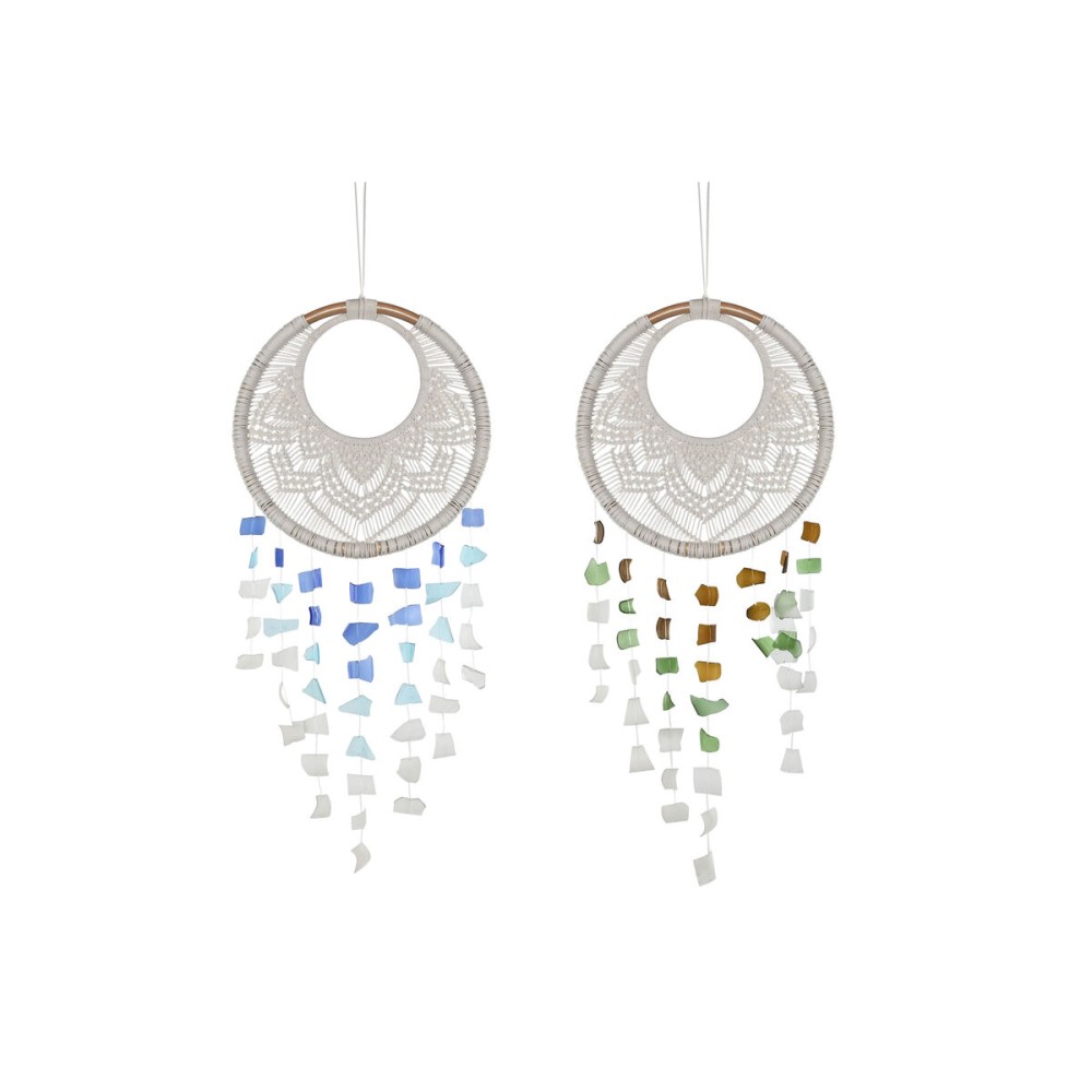 Décoration Suspendue Home ESPRIT Bleu Blanc Marron Boho Macramé (2 Unités) (12 Unités)