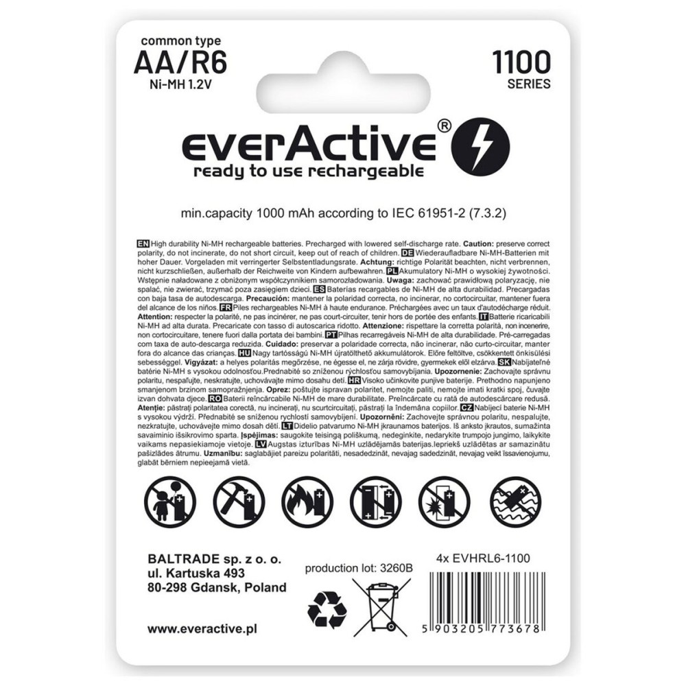 Piles Rechargeables EverActive EVHRL6-1100 1,2 V
