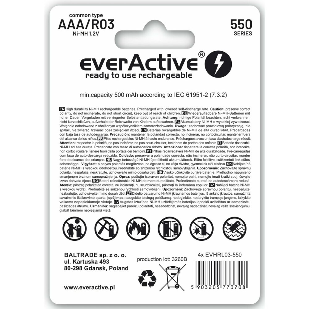 Piles Rechargeables EverActive EVHRL03-550 1,2 V