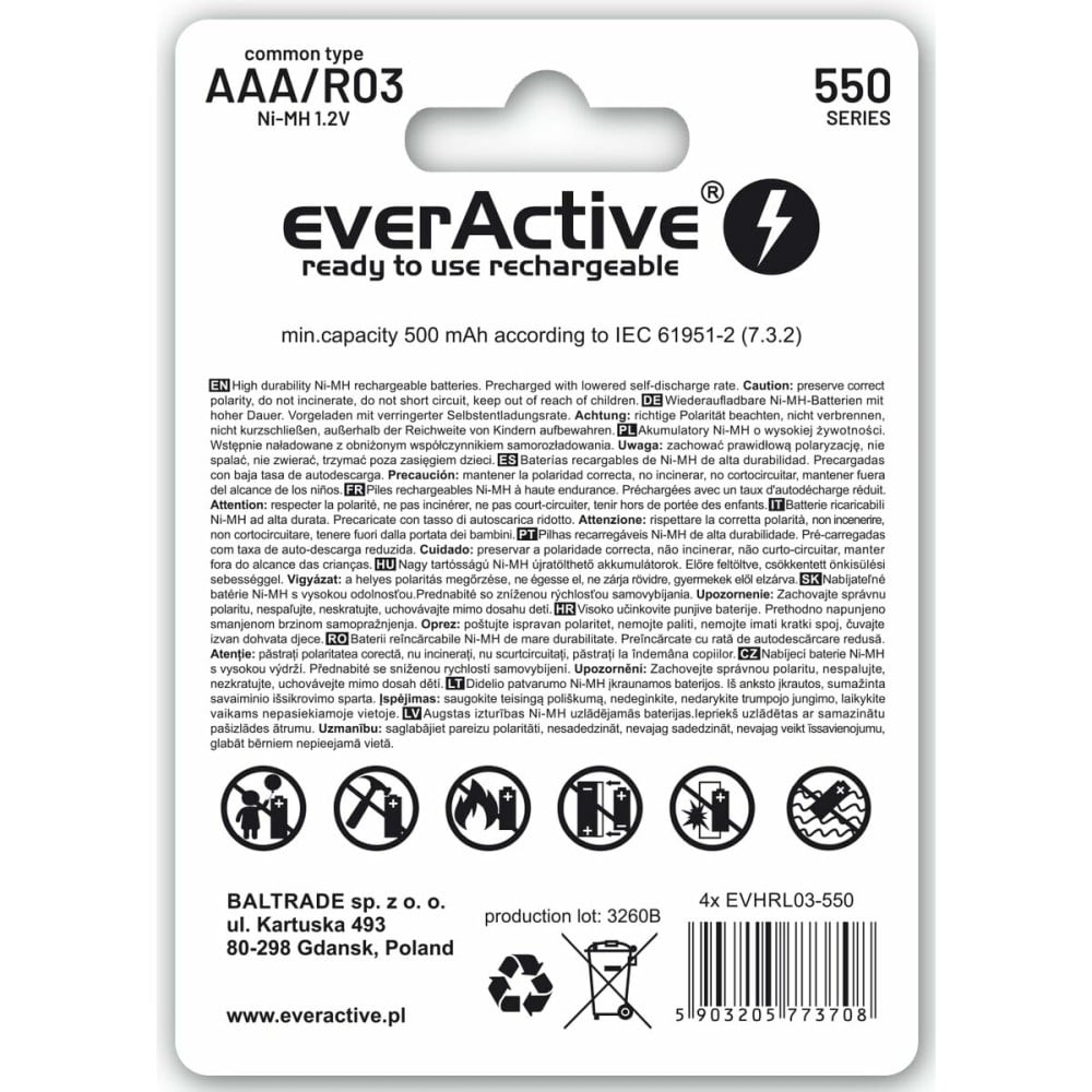 Rechargeable Batteries EverActive EVHRL03-550 1,2 V