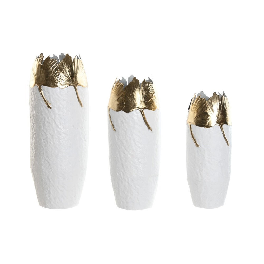 Set von 3 Vasen Home ESPRIT Weiß Gold Metall 21 x 21 x 55 cm (3 Stücke)