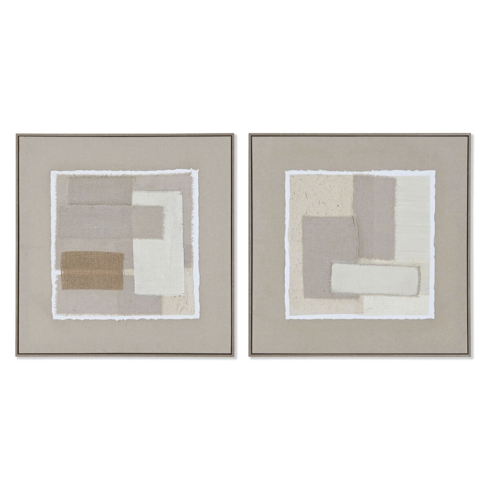 Cadre Home ESPRIT Marron Beige Jute polystyrène Abstrait Urbaine 62 x 3,2 x 62 cm (2 Unités)