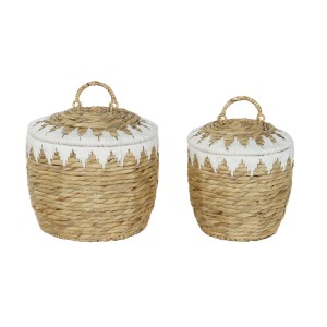 Set de boîtes décoratives Home ESPRIT Blanc Naturel Fibre naturelle Boho (2 Pièces)