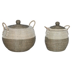 Set de basket Home ESPRIT Blanc Noir Naturel (2 Pièces)