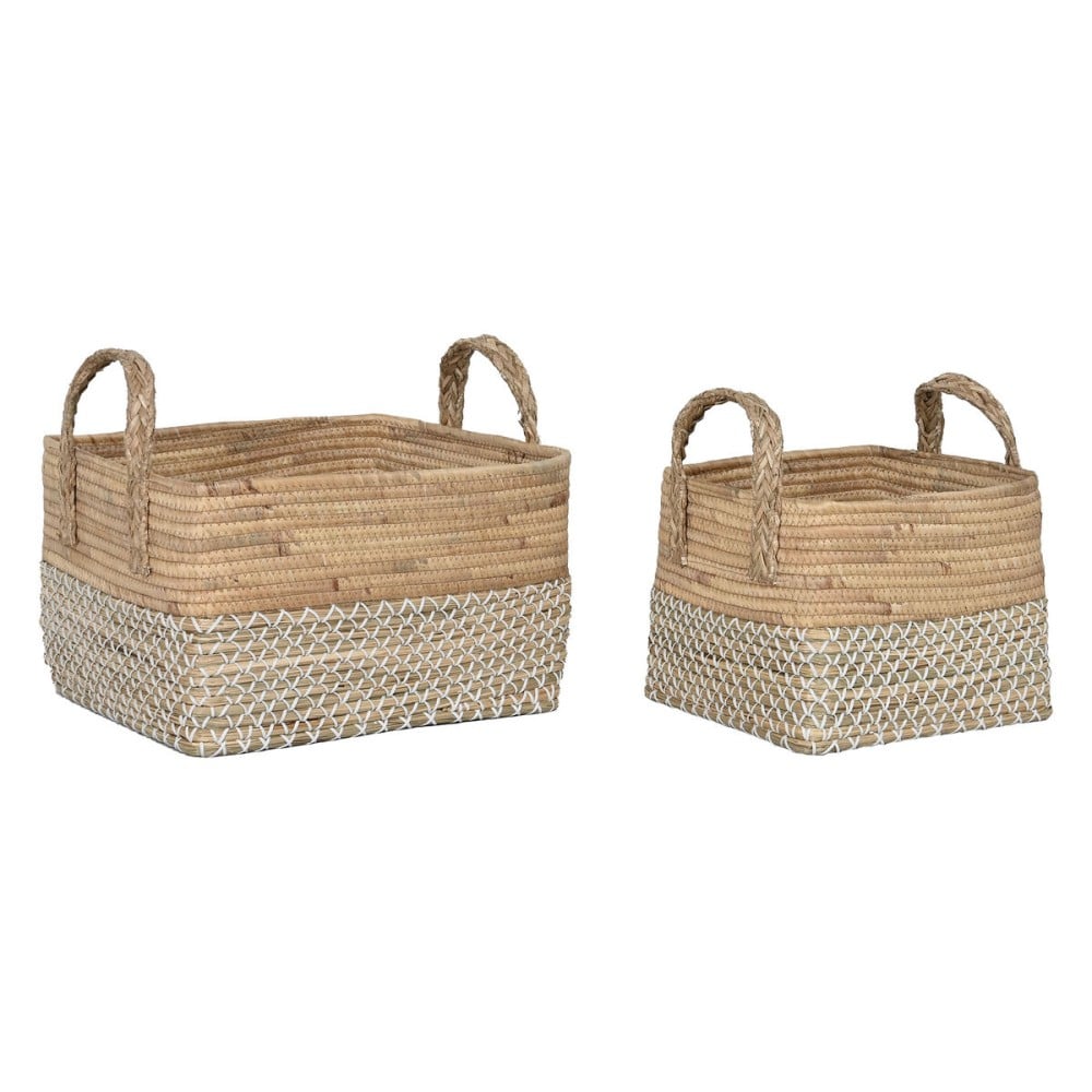 Set de basket Home ESPRIT Blanc Naturel Marron Clair PVC Herbier marin Joncs 43 x 38 x 36 cm 2 Pièces